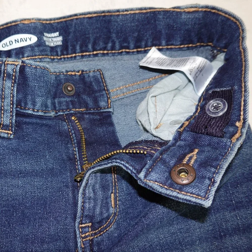 Boys Size 7 Old Navy Straight Leg, Adjustable Waist Blue Jeans Snap Closure